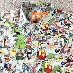RSVLTS Nickelodeon Nicktoons Shirt‎ Mens Medium Blue Button Up Allover Print 90s